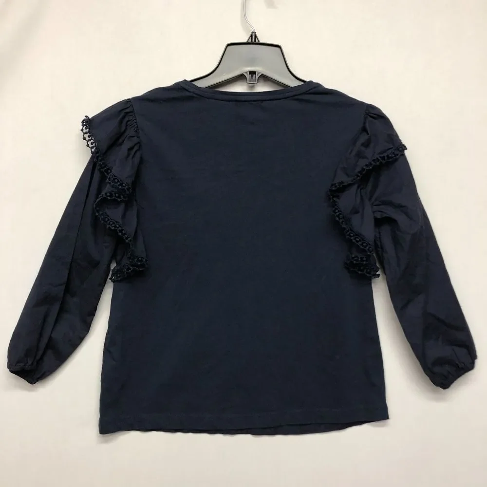J. CREW Embroidered Ruffle Sleeve Top Blouse Navy Blue Size Extra Small M115 -22 - Picture 11 of 13